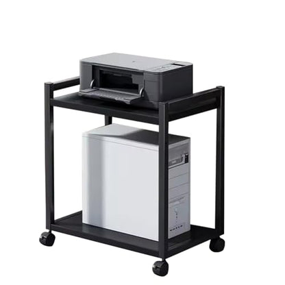 2 Tier PC Tower Stand, Height Adjustable Computer Tower Floor Stand with Locking Wheels, Metal Movable CPU Holder Cart for Office Home Classroom- for Most PC (Black)