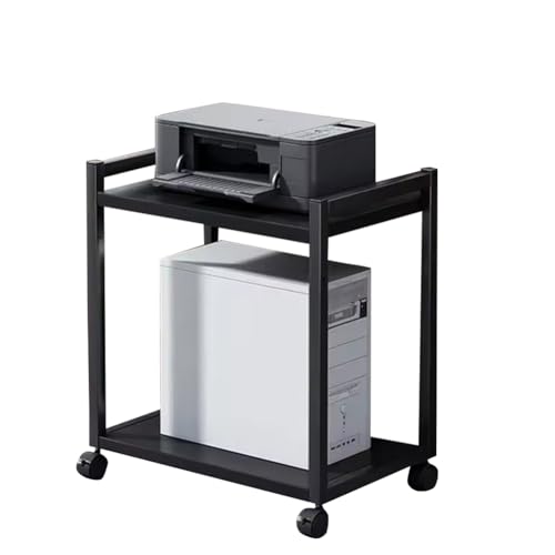 2 Tier PC Tower Stand, Height Adjustable Computer Tower Floor Stand with Locking Wheels, Metal Movable CPU Holder Cart for Office Home Classroom- for Most PC (Black)