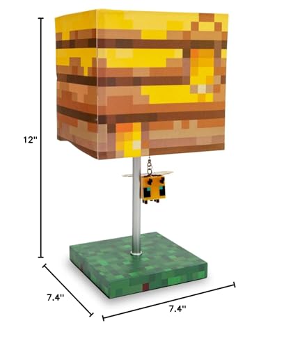 Minecraft Yellow Bee Nest Block Desk Lamp with 3D Bee Puller | Nightstand Table Lamp with LED Mood Light for Bedroom, Desk, Living Room, Playroom | Home Decor Kids Room Essentials | Video Game Gifts