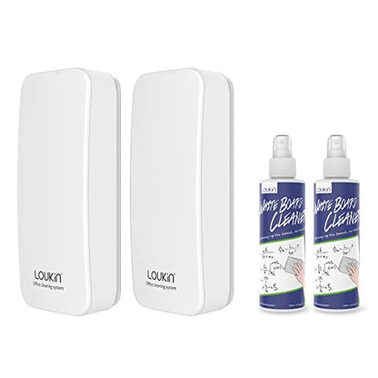 loukin 2 Pack Magnetic Dry Erase Eraser, Whiteboard Eraser, Glass Board Remover, 3.4 fl oz Whiteboard Cleaner * 2 Included, for Classroom, Home and Office Use (White) - color: White-2 Packs