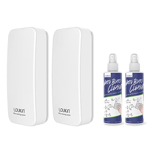 loukin 2 Pack Magnetic Dry Erase Eraser, Whiteboard Eraser, Glass Board Remover, 3.4 fl oz Whiteboard Cleaner * 2 Included, for Classroom, Home and Office Use (White) - color: White-2 Packs