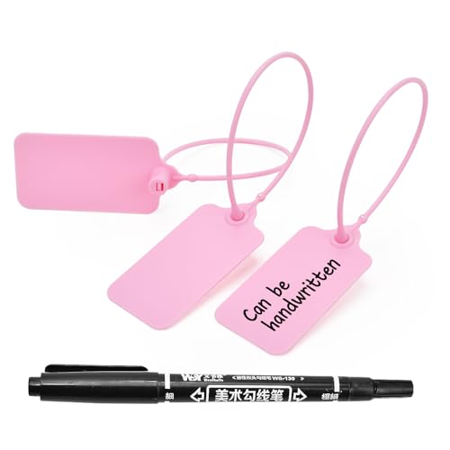 100pcs Luggage Tags Plastic Seals Shipping Label Logistics Sign Tie Bag Tag, Sealing Storage Multi Purpose Name ID Tag with Marker for Suitcases, Backpack, Schoolbag, Car Key (Pink) - color: Pink, size: 100pcs