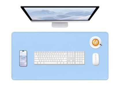 Hsurbtra Desk Pad, 32" x 16" Premium-Textured Desk Mat, Stitched Edge Anti-Slip Waterproof Rubber Mouse Pad, L Extended Computer Mat for Office Gaming Laptop Keyboard Sky Blue