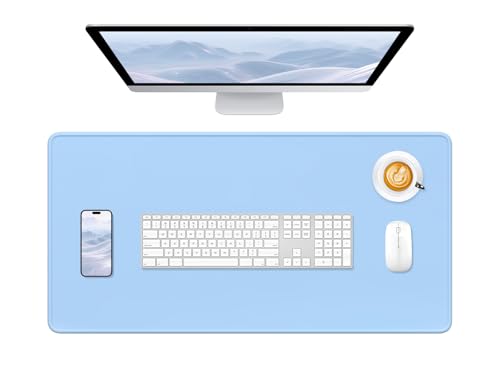 Hsurbtra Desk Pad, 32" x 16" Premium-Textured Desk Mat, Stitched Edge Anti-Slip Waterproof Rubber Mouse Pad, L Extended Computer Mat for Office Gaming Laptop Keyboard Sky Blue