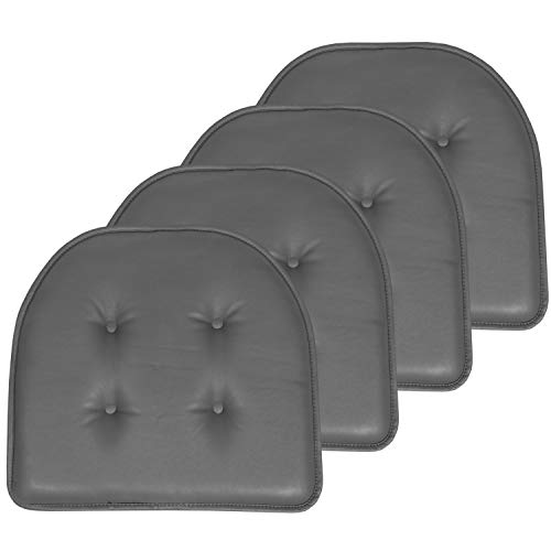 Sweet Home Collection Chair Cushion Memory Foam Pads Tufted Slip Non Skid Rubber Back U-Shaped 17" x 16" Seat Cover, 4 Count (Pack of 1), Faux Leather Gray - color: Faux Leather Gray, size: 4 Pack, style: Foam Pads