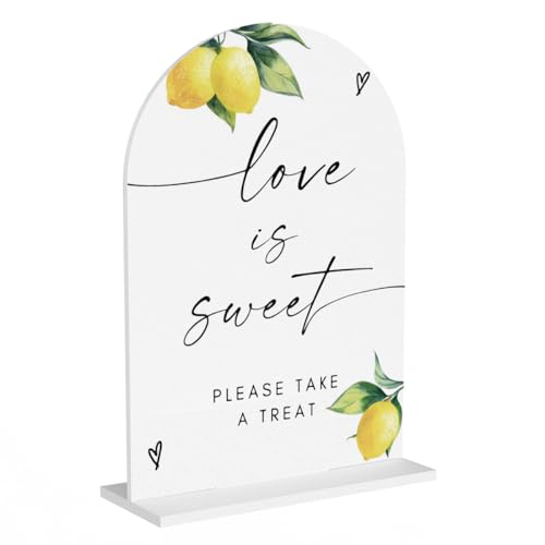 Lemon Love Is Sweet Take A Treat Acrylic Sign Dessert Table Dessert Bar Sign Wedding Engagement Bridal Shower Decor for Party Event Ceremony Reception Table Desk Decor 5"x7" - color: Lemon Love is Sweet
