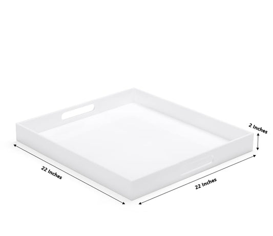 White Modern Acrylic Ottoman Tray with Cutout Handles 22x22 Inch Over-Sized Serving Tray Rubber Boot Tray Organizer Decorative Tray for Living Room, Bedroom,Bathroom and Kitchen Tabletop - color: White, size: 22" x 22" x 2"