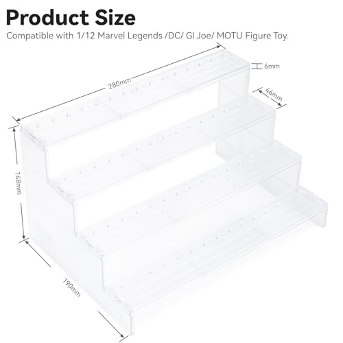 6 inch Acrylic Riser Display Shelf,Clear Action Figures Stands With PEG,4 Tier Toy Collectibles Organizer Compatible with 1/12 Scale Action Figure Toy (Fit For 6 inch Figure Toy-Clear) - color: Fit For 6 inch Figure Toy-Clear