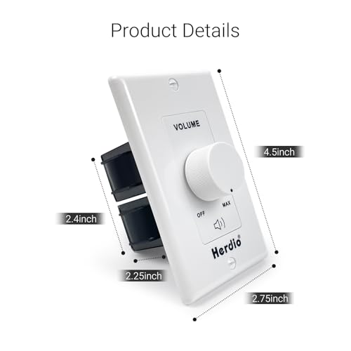 Herdio 100W Volume Control Knob for Speakers, Flush in Wall Volume Controller with 3 Independent Plate, Precise Sound Adjustment with 12-Position, Wide Compatibility for Home Audio Volume Adjustment