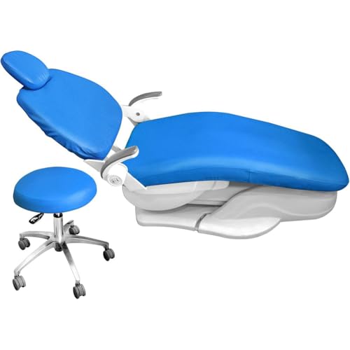4Pcs/Set Dental Chair Covers, Dental PU Leather Unit, Waterproof PU Leather Protective Dental Full Chair Covers Elastic Stylish Dental Chair Seat Cover, Headrest Backrest Protector, (Color:Light blue) - color: Light Blue