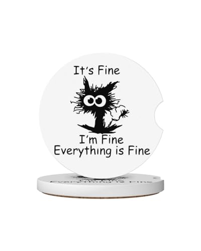 Car Cup Holder Coasters, 2 Pcs Ceramic Coasters with Cork Back and Finger Slot, Anti-Slip Shock Absorbing Women and Men Universal Car Accessories - Fine Cat - color: Fine Cat