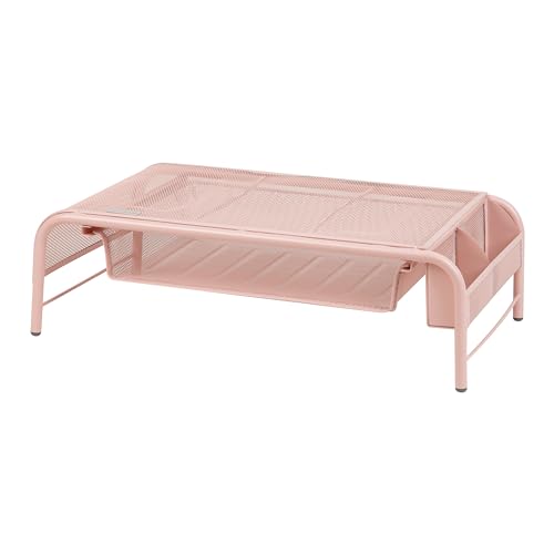 Mind Reader Monitor Stand, Ventilated Laptop Riser, Paper Tray, Storage, Office, Metal Mesh, 20"L x 11.5"W x 5.5"H, Pink - color: Pink
