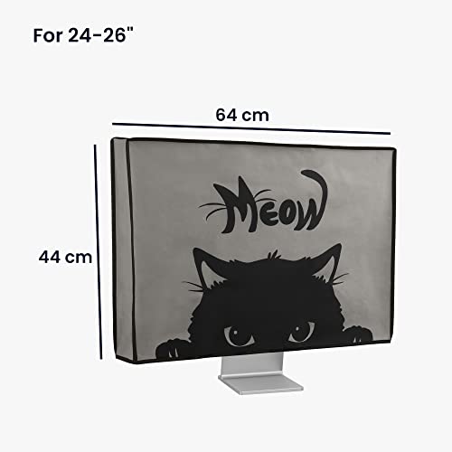 kwmobile Computer Monitor Cover Compatible with 24-26" monitor - Meow Cat Grey/Black