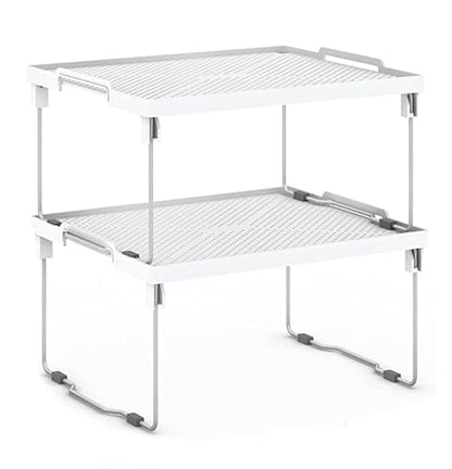 ums Kitchen Shelves Cabinet Organizer, Stackable Freezer Rack, Cupboard Box Organizer, Shelf Riser, Usable Storage Rack for Spice, Fridge Shelf Riser, (12x11 inch), Pack of 2