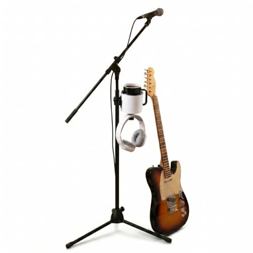 2-in-1 Microphone Stand Cup Holder with Headphone Hanger, Vertical Mount Clamp for Musicians, Studios, Live Performance, Professional Audio Accessories