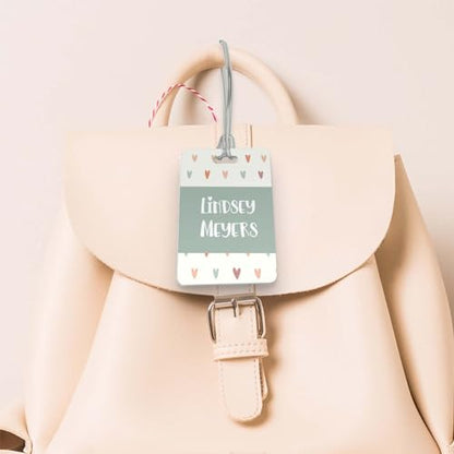 Personalized Pastel Hearts Luggage Tag / 2.75" x 4" Custom Trendy Bag Tag/Double Sided Durable Plastic Luggage Tag with Plastic Strap/Made in The USA - style: Hearts