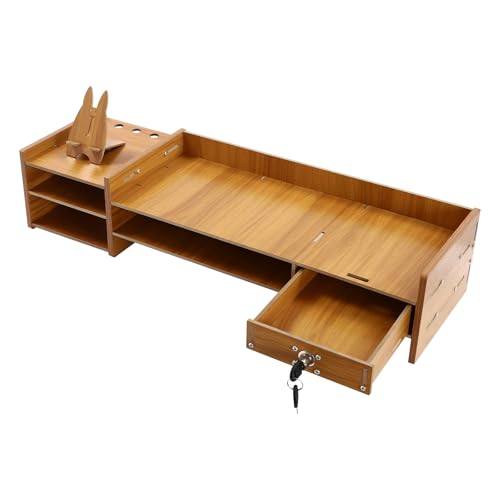 Computer Monitor Stand, Computer Rack with Drawers, Two top Platforms Desk Organizer Monitor Stand with Extra Large Storage Desktop Computer Stand for PC, Laptop, Printer, Screen, TV (02) - size: 02