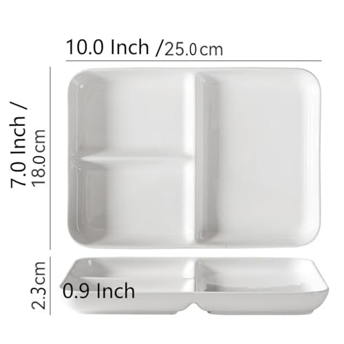 White Porcelain Dinner Plates Portion Control Balanced Meal Building Divided Plate for Adults Rectangular Snack Plate -1 PCS 10 Inch - size: 10x7 Inch