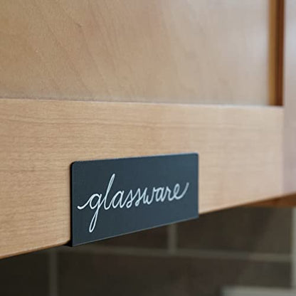 Clip-On Metal Cabinet and Drawer Labels – Reusable Chalkboard Labels for Kitchen, Bathroom, Dresser Drawers. Durable. Polished Edge. No Residue. - color: Black, size: 20 Pack