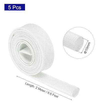 MECCANIXITY 5Pcs Wire Insulation Braid Fire Sleeve,6.6Ft-12mm ID White, High Temp Silicone Coated Fiberglass Sleeving for Automotive Hose Lines Electrical Wiring - color: White, size: 6.6Ft-12mm