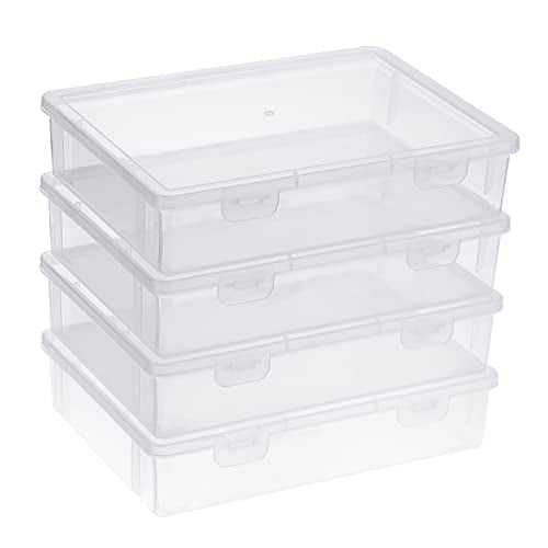 BTSKY Clear Plastic Storage Box with Flap Lid, Multipurpose Craft Organizers and Storage Box Art Supply Storage Organizer Plastic Sewing Box for Beads Pencils Notebooks, 4 Pack Small - size: Small-4 Pack