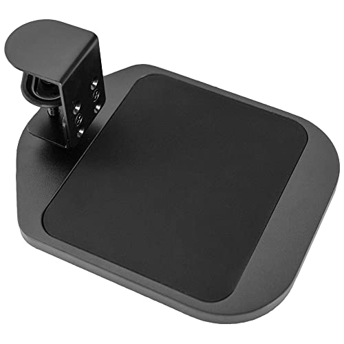 VIVO Black Clamp-on Mouse Pad Holder Platform, MOUNT-MS01B | Wooden Adjustable Under Desk 360° Rotating Tray Rest Extension Attachment, Fits up to 2 inch Desktops