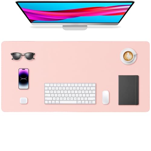 Leather Desk Pad Protector, Office Desk Mat, Large Mouse Pad, Non-Slip PU Leather Desk Blotter, Waterproof Computer Desk Writing Pad for Office and Home (Lighr Pink, 36" x 17") - color: Light Pink, size: 36" x 17"