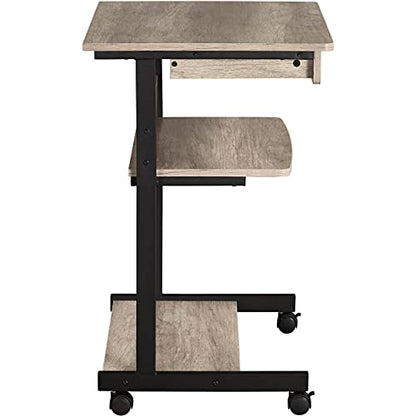 Yaheetech Rolling Computer Desk with Drawer & Keyboard Tray, Mobile Laptop Desk Cart Standing Computer Workstation for Home Office, Gray - color: Grey