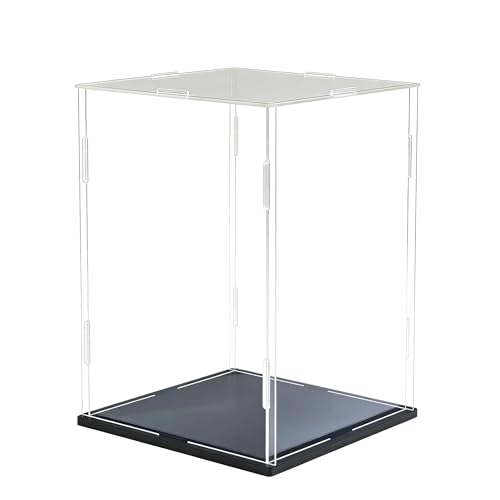 Clear Acrylic Display Case, 8*8*12inch (20*20*H30cm) | Assemble Cube Display Box, Black Base, Dustproof Protection, For Collectibles Memorabilia Figurines - size: 8 x 8 x 12 inches