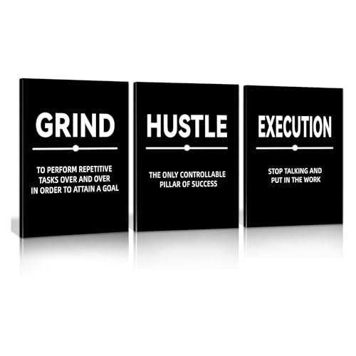 ZHIYANGY Motivational Canvas Wall Art, Hustle Grind Execution Wall Art Inspirational Posters, Positive Affirmation Poster Inspiration Success Wall Encouraging Gift for Home Office Workplace - color: 3P-GEHUSTLE, size: 16 x 24 inch x 3pcs