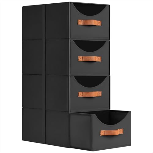 Homsorout Stackable Storage Drawers - Collapsible Storage Bins with Drawers, 4 Pack Closet Shelf Organizer Basket, Fabric Pull Out Organizer for Bedroom, Living Room, Dorm, Black - color: Black, size: 13.7 Inch. - 4 Pack