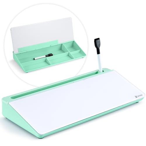 Varhomax Glass Desk Whiteboard with Storage, Desktop Dry Erase White Board to-do List Memo Keyboard Stand for Home Office and School Supplies (Green) - color: Green Base