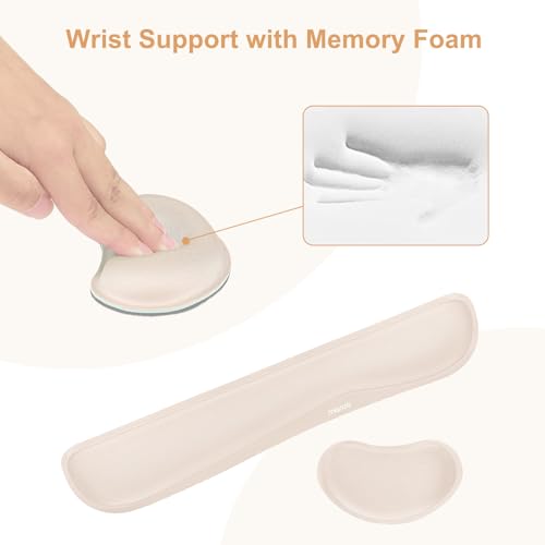 MOSISO Keyboard Mouse Pad Set, Gaming Mouse Pad&Keyboard Wrist Rest&Wrist Rest, Ergonomic Wristrests with Memory Foam Home Office Easy Typing Cushion Non-Slip Mousepad, Apricot - color: Apricot