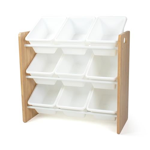 Humble Crew Toy Storage Organizer with 9 Removable Storage Bins for Kids Playroom, 3-Tier Toy Organization, Natural Wood/White - color: Natural Wood/White