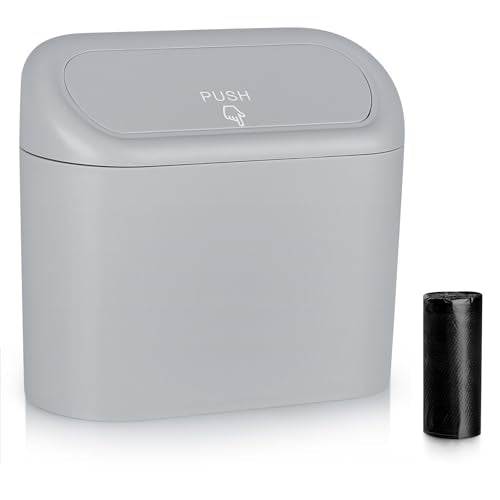 Accmor Car Trash Can, Portable Vehicle Trash Bin with Lid, Mini Car Dustbin Garbage Organizer Holder with One Roll Trash Bag, Leakproof Hanging Cars Storage Bag Container for Auto, SUV, Office (Grey) - color: Grey