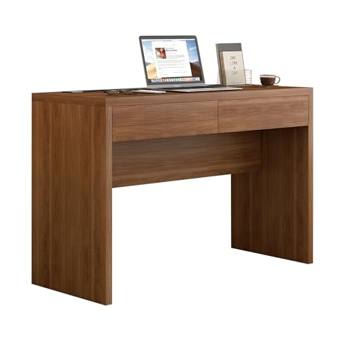 Messenya Dongge 47-Inch Office Desk with Pull-Out Outlet, Computer Desk with 2 Sturdy Drawers, Writing/Gaming/Work/Study Desk for Bedroom, Living Room & Home Office, Brown - color: Brown, size: 2- drawers