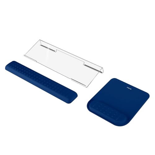 MOSISO Computer Keyboard Stand&Wrist Rest Support for Keyboard &Mouse Pad Set, Ergonomic Massage Wrist Rest Set, Easy Typing Working Acrylic Clear Stand for Office Home, Navy Blue - color: Navy Blue
