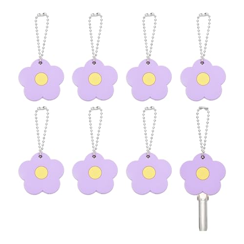 PATIKIL 8Pcs Key Covers Caps, PVC Flower Key Identifiers Markers Tags Covers Case Shell Head Protector Caps Toppers for 1.18" Flat for Office House Apartment Accessories, Purple - color: Purple, size: 1.18"