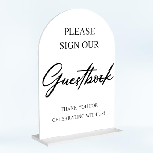Wedding Guest Book Sign Please Sign Our Guestbook Sign Acrylic Wedding Welcome Arch Reception Decor Table Signs for Ceremony and Reception 7 x 5 Inches - color: Sign