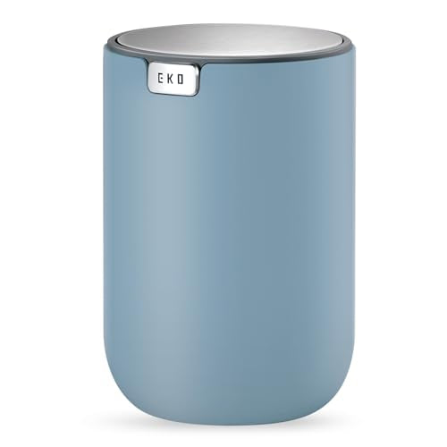 EKO Fandy 0.4 Gal/1.5L Mini Tabletop Trash Bin with Swing-Lid, Desktop Trash Can for Bathroom Countertop, Vanity, Coffee or Office, Small Garbage Bin (Blue) - color: Blue, size: 1.5 Liters