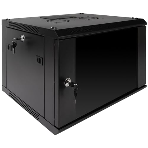 NavePoint 6U Server Rack Enclosure with Glass Door, Cooling Fan, Locks, & Removable Side Panels - 6U Wall Mount Network Cabinet 19 Inch Rack 17.7 Inches Deep - size: 6U
