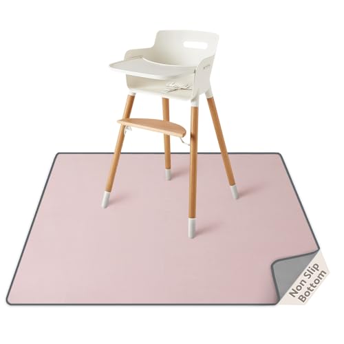Blissful Diary Baby Splat Mat for Under High Chair, 50.4 x 50.4 Inch Wipeable Splash Mat, Waterproof and Washable, Anti-Slip Floor Protector, Blush Pink - color: Blush Pink