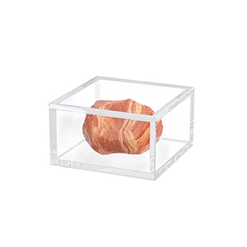 AITEE Acrylic Box with Lid, Clear Cube Display Case, Multi-Purpose Box Square Container for Holding Staples, Highlighters, Adhesive Tape, Paper Clips, Stamps, Display in Office or Home (Medium) - size: Medium