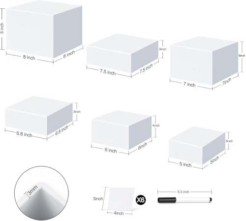 6 Pcs Buffet Risers, Acrylic Food Risers for Buffet Table, 6 Sizes (5x6x6.8x7x7.5x8 Inch) Display Stand Shelf for Party Catering Dessert Collectibles - Stackable Cube Boxes Display with Hollow Bottoms