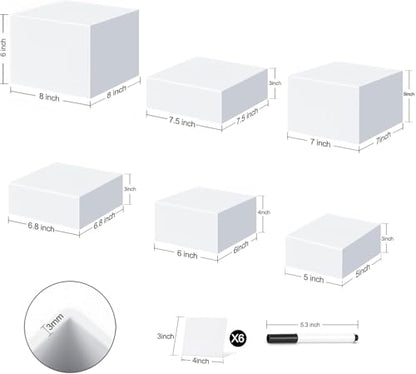 6 Pcs Buffet Risers, Acrylic Food Risers for Buffet Table, 6 Sizes (5x6x6.8x7x7.5x8 Inch) Display Stand Shelf for Party Catering Dessert Collectibles - Stackable Cube Boxes Display with Hollow Bottoms