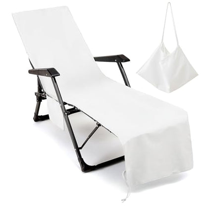 VOCOOL Beach Chair Cover Pool Lounge Chair Cover Soft and Absorbent White | Chaise Lounge Chair Towel Cover with Side Pockets, for Pool Sunbathing Hotel Garden Courtyard Outdoor Vacation, 85" x 30" - color: White