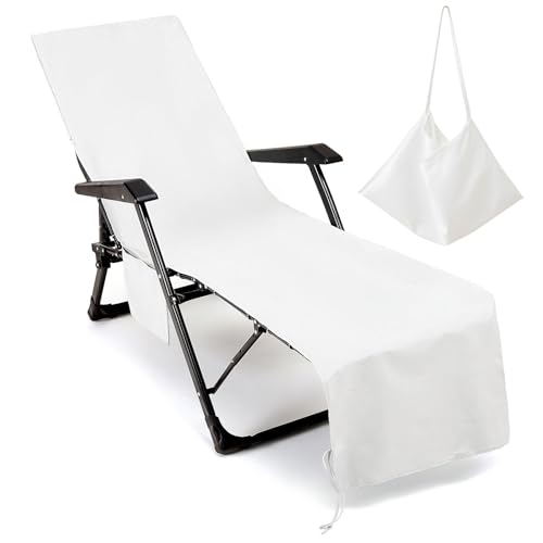 VOCOOL Beach Chair Cover Pool Lounge Chair Cover Soft and Absorbent White | Chaise Lounge Chair Towel Cover with Side Pockets, for Pool Sunbathing Hotel Garden Courtyard Outdoor Vacation, 85" x 30" - color: White