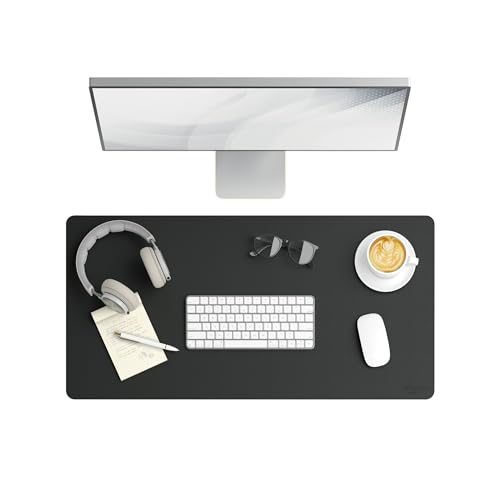 Smead Desk Pad, Vegan Leather Desk Mat with Non-Slip Faux Suede Backing, Perfect Desk Organizer for Office Decor, 31.5” x 15.7” Medium, Charcoal (64833) - color: Dark Gray, size: 15.7" x 31.5"
