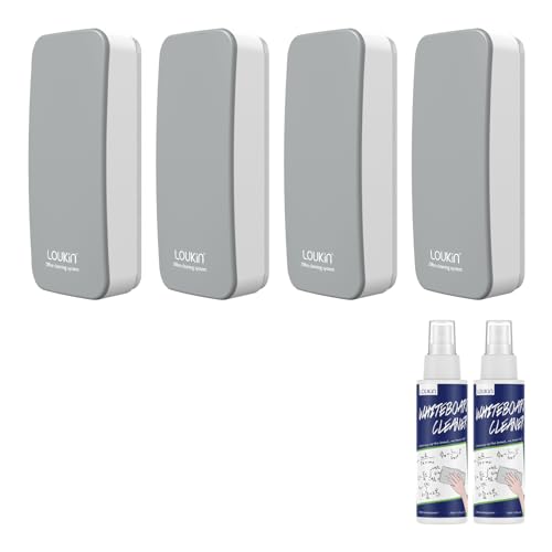 loukin 4 Pack Magnetic Dry Erase Eraser, Whiteboard Eraser, Glass Board Remover, 3.4 fl oz Whiteboard Cleaner * 2 Included, for Classroom, Home and Office Use (Grey) - color: Grey-4 Packs