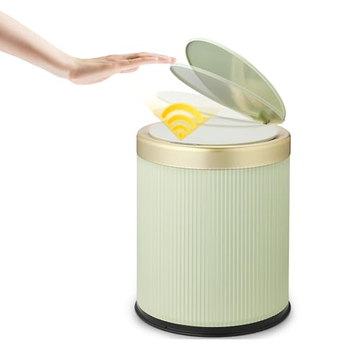 Motion Sensor Bathroom Trash Can Touchless, 3.7 Gallon Modern Automatic Garbage Can with Lid,Diaper Trash Bin,Plastic Smart Dog Proof Trash Bin Suitable for Toilet, Bedroom, Office, Kitchen -Green - color: Green, size: 3.7 Gallon